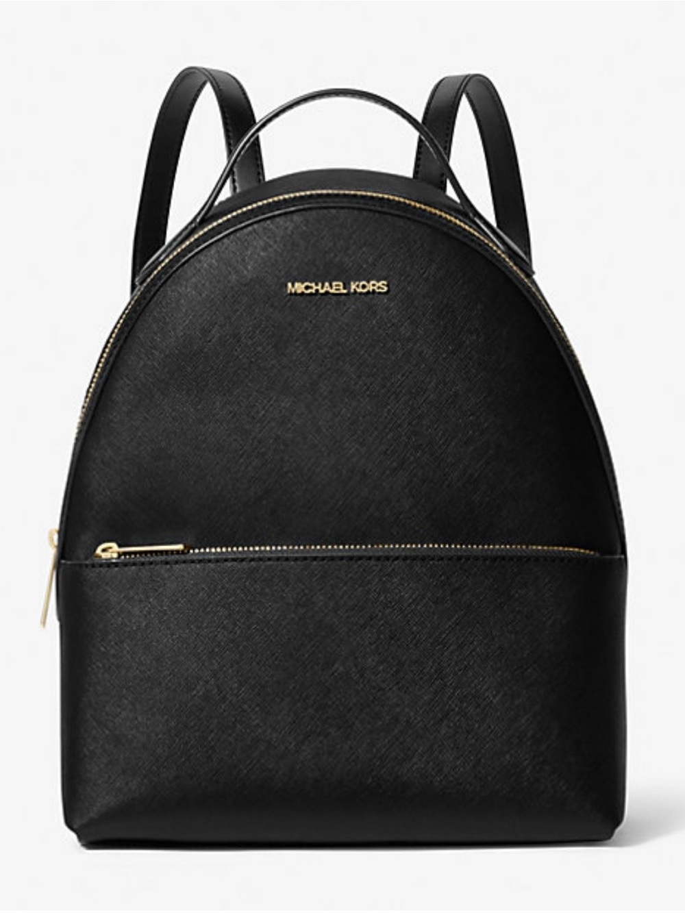 Michael Kors Black Leather Dome Backpack with Gold Hardware